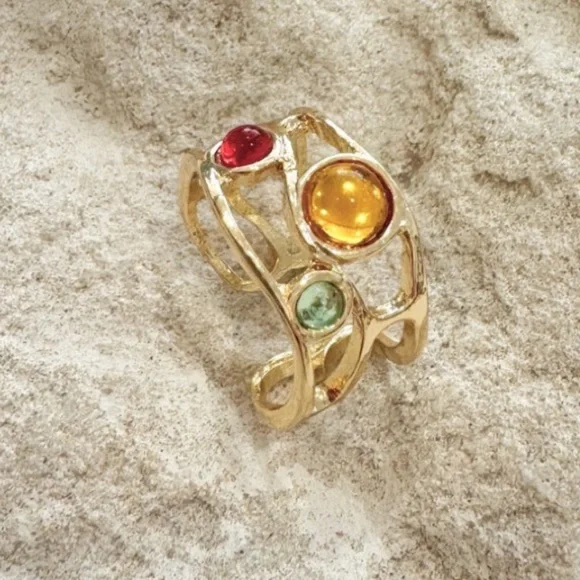 Anthropologie Gold Bracelet with Red, Yellow, and Green Stones - Picture 5 of 6